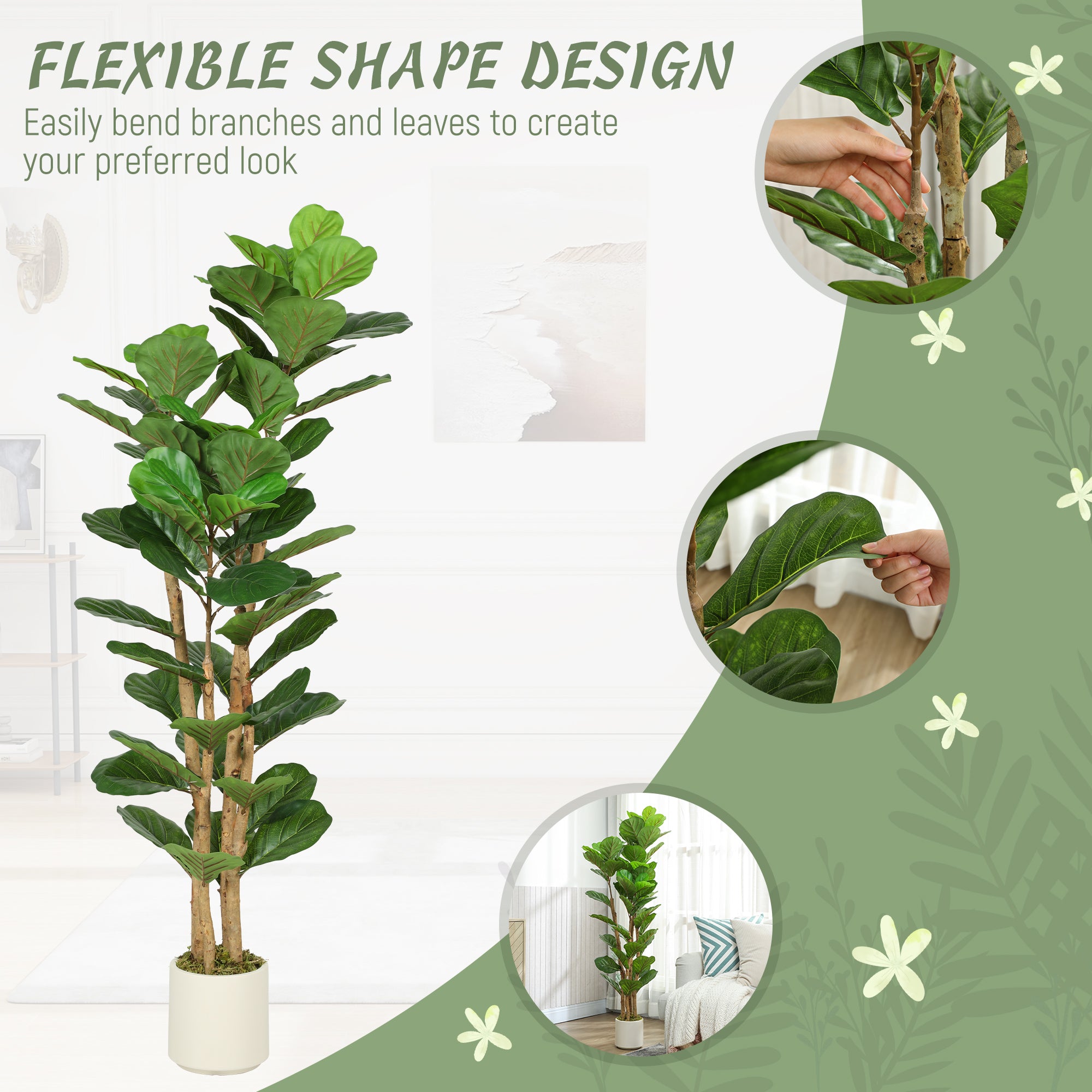 HOMCOM 150cm Artificial Fiddle Leaf Fig Tree - Green 