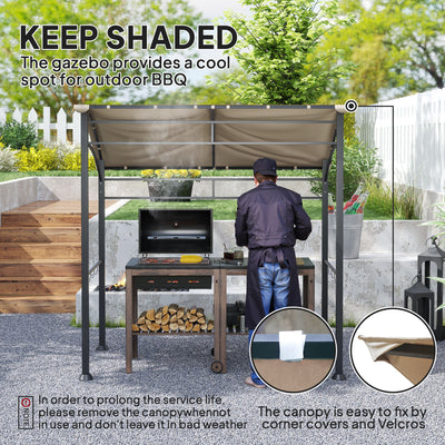 Outsunny 2.2 x 1.5 m BBQ Grill Gazebo Tent, Garden Grill with Metal Frame, Curved Canopy and 10 Hooks, Outdoor Sun Shade, Khaki 