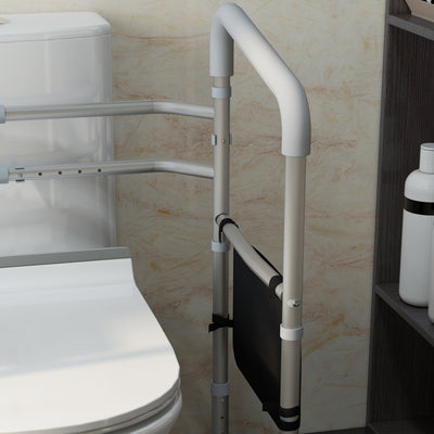 HOMCOM Free Standing Toilet Frame, Height and Width Adjustable Toilet Safety Frame with Arms, 2 Additional Suction Cups, Storage for Elderly, Disabled, Handrail Grab Bar, 136kg Weight Capacity 