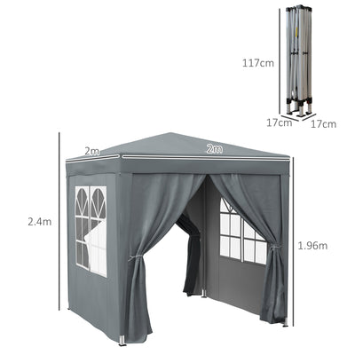 Outsunny Garden Pop Up Gazebo Marquee Party Tent Canopy with free Carrying Case, Removable 2 Walls, 2 Windows, 2m x 2m, Grey 