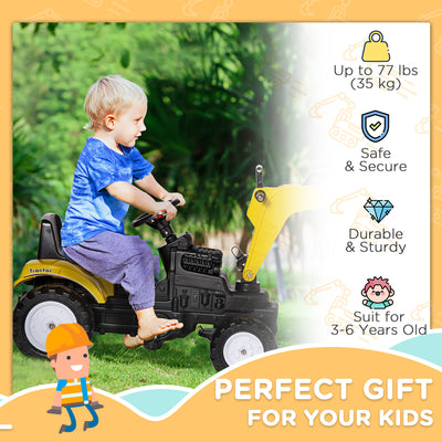 HOMCOM Kids Ride on Digger Pedal Go Kart Pretend Play Construction No Power Truck with Horn for 3 - 6 Years, Yellow 