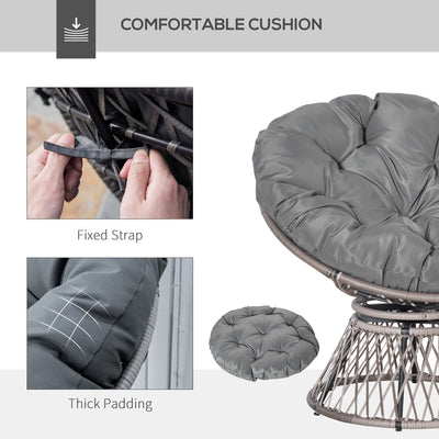 Outsunny 360\'c2\'b0 Swivel Rattan Papasan Moon Bowl Chair Round Lounge Garden Wicker Basket Seat with Padded Cushion Oversized for Outdoor Indoor, Grey 