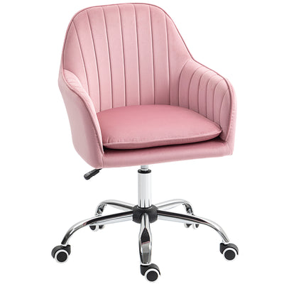 HOMCOM Velvet-Feel Tub Office Chair, with Seat Cushion - Dark Pink 