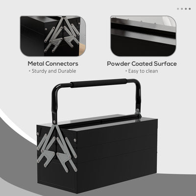 DURHAND 3 Tier Metal Toolbox, 5 Tray Professional Portable Tool Box with Carry Handle for Workshop, 45cmx20cmx34.5cm, Black 
