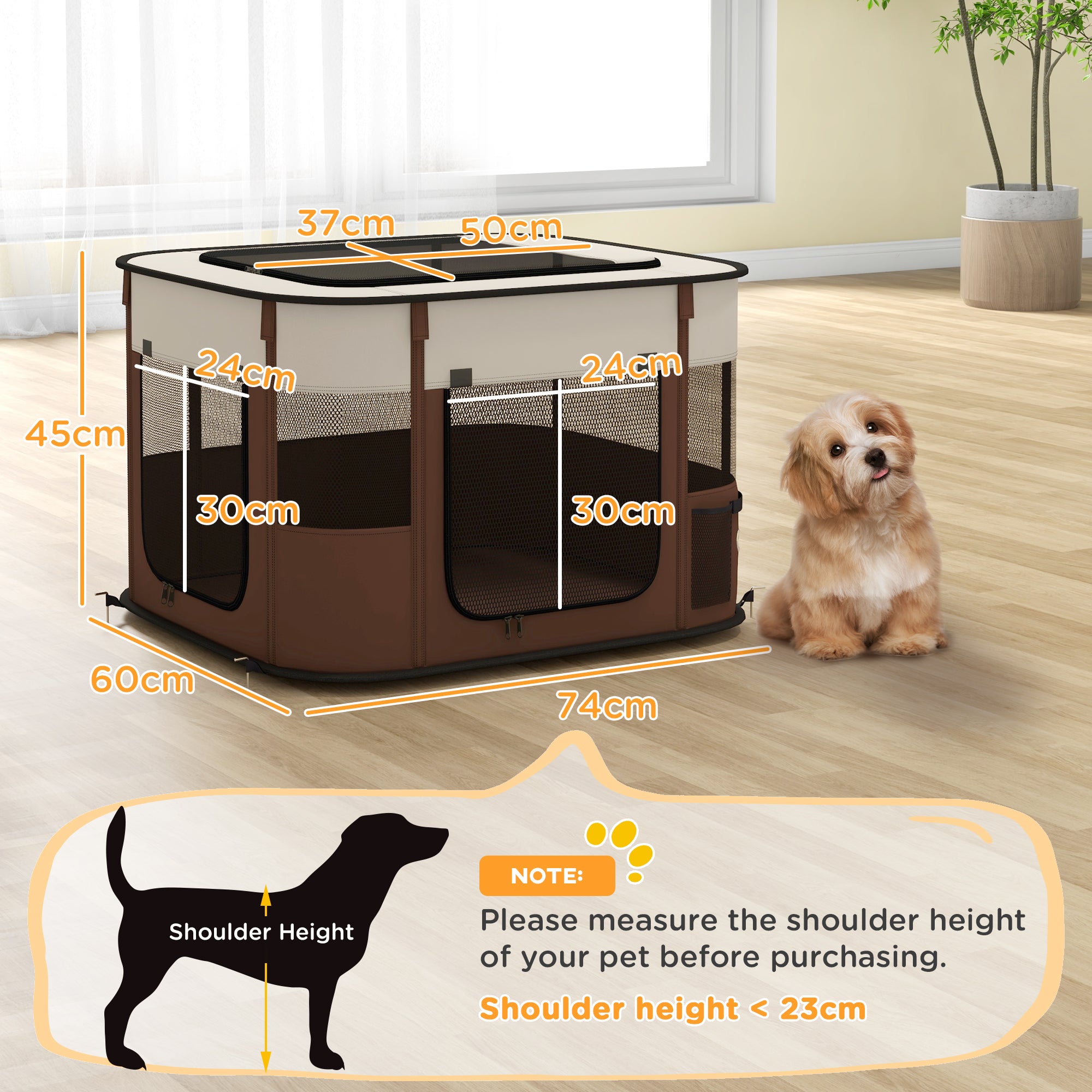 PawHut Foldable Dog Pen with Storage Bag for Indoor/Outdoor Use, Portable Pet playpen, with Ground Stakes - Brown 