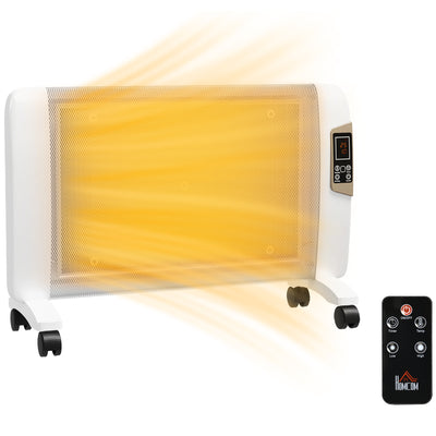 HOMCOM Mica Electric Space Heater, Portable Heater for Home with 2 Heat Settings, Living Room, Study, Garage, Adjustable Temperature 18-30\'c2\'b0C, 1000W/2000W, White 