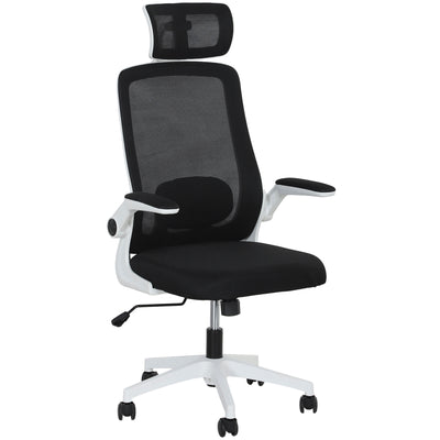 HOMCOM Executive Office Chair, Ergonomic Mesh High Back Desk Chair with Flip-up Armrest, Adjustable Lumbar Support, Rotatable Headrest, Black 