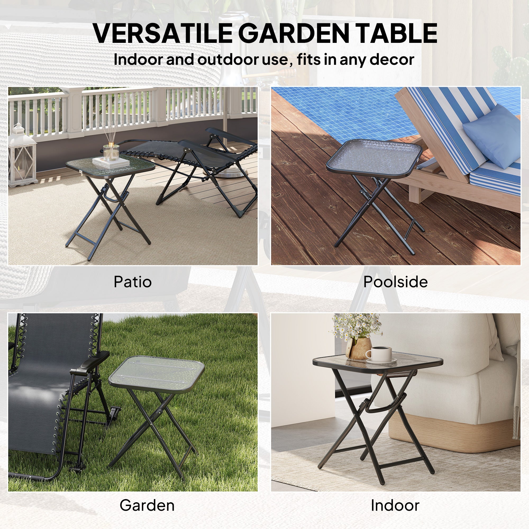 Outsunny Foldable Garden Table Square Folding Table for Patio Garden 45 x 45 x 50Hcm Black 