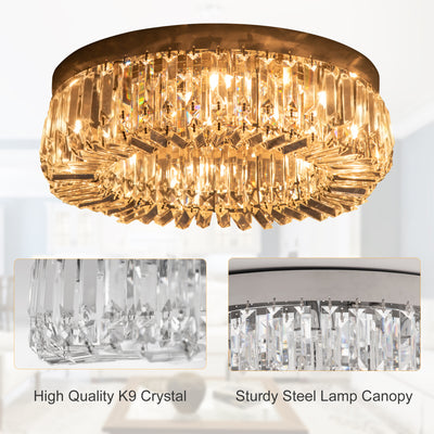 HOMCOM Crystal Ceiling Lights Set of 2, Modern Flush Chandeliers with Stainless Steel Base, Pendant Lights for Living Room Bedroom Dining Room, Silver Tone 