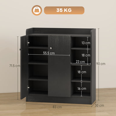 HOMCOM Shoe Storage Cabinet with Adjustable Shelves - Black 