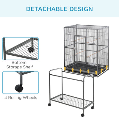 PawHut Large Bird Cage Budgie Cage with Stand, Storage Shelf, Wood Perch for Parrot Canary Parakeet Cockatiels, 81 x 48 x 162.5 cm 