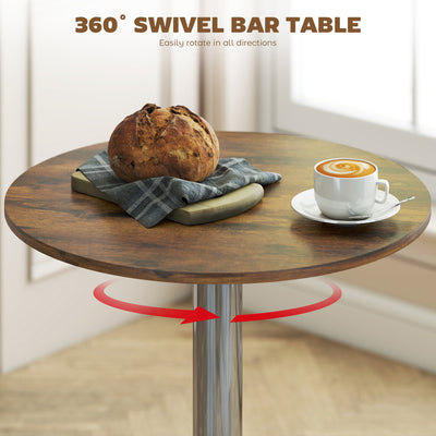 HOMCOM Round Bar Table, 360 Degree Swivel Counter Pub Table with Adjustable Height, for Kitchen, Cafe, Rustic Brown 