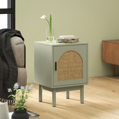 HOMCOM Rattan Bedside Table for Bedroom - Light Green 