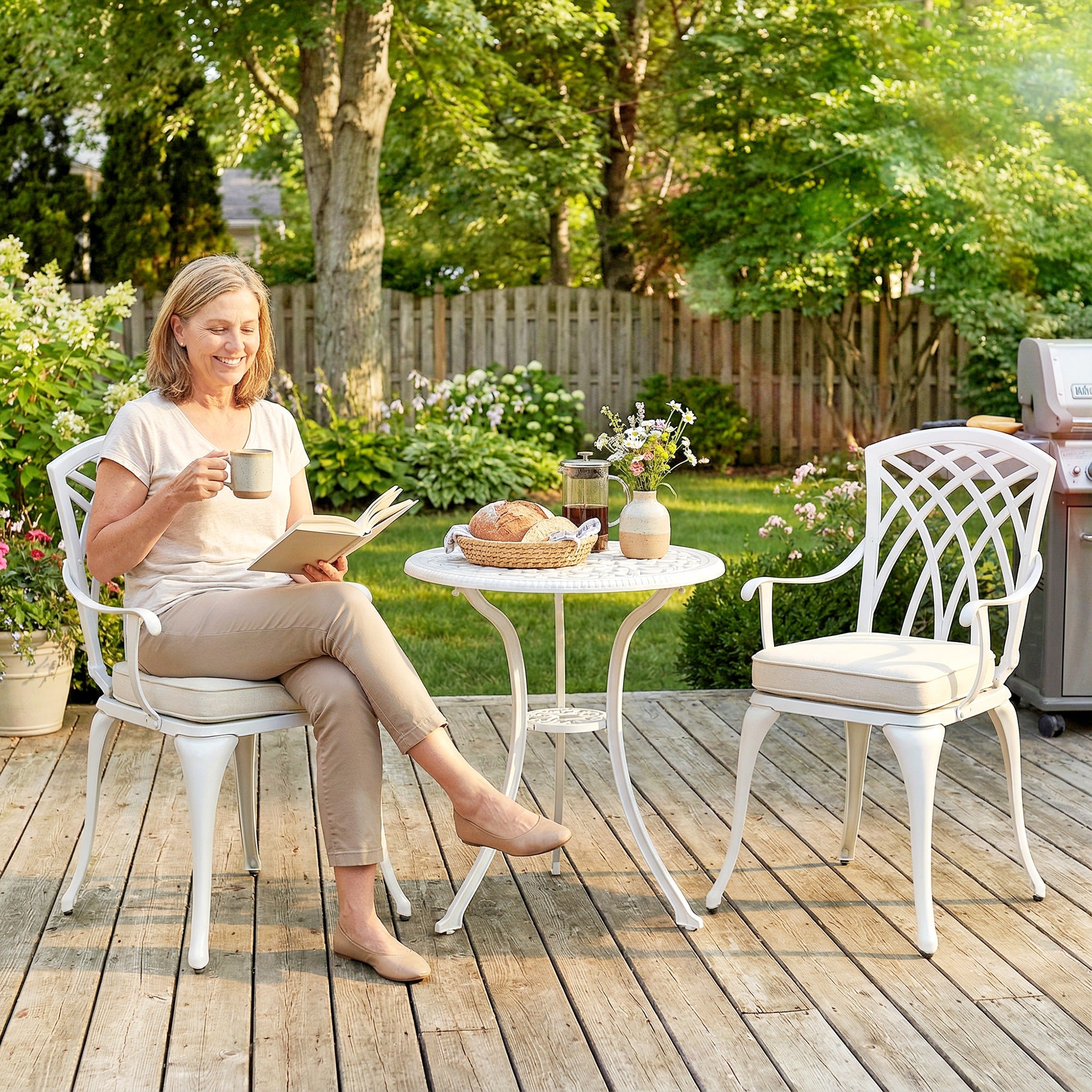 Outsunny Three-Piece Cast Aluminium Bistro Set - White 