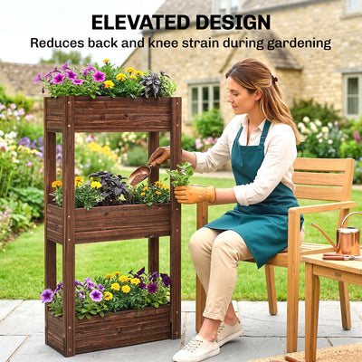 Outsunny 3-Tier Wooden Raised Planter, Raised Garden Bed on Legs with Drainage Holes and Bed Liner, Elevated Garden Planter 