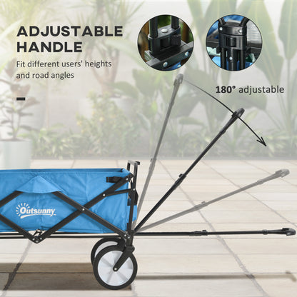 Outsunny 90L Folding Garden Trolley Cart Pull Along Wagon with Telescopic Handle for Beach Camping Festival - Blue 