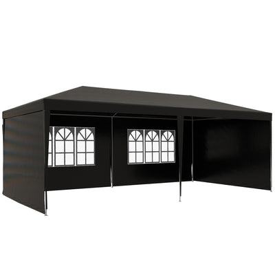 Outsunny 6 x 3 m Party Tent Gazebo Marquee Outdoor Patio Canopy Shelter with Windows and Side Panels Black 