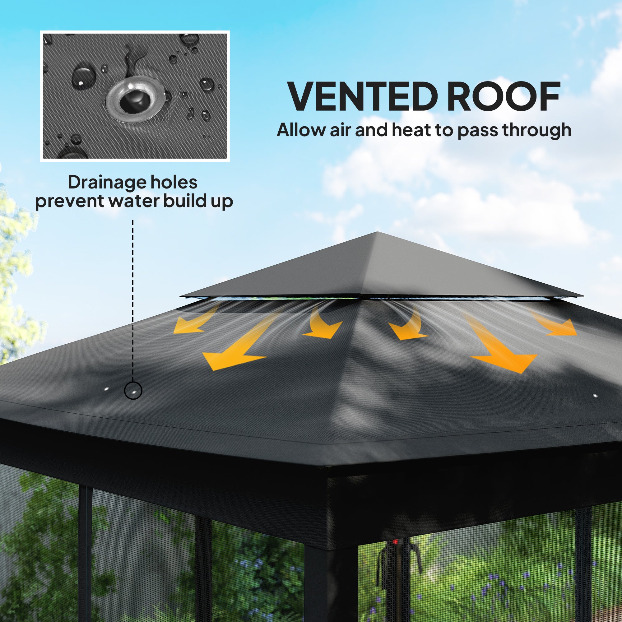 Outsunny 3 x 3(m) Pop Up Gazebo, Double-roof Garden Tent with Netting and Carry Bag, Party Event Shelter, Black 