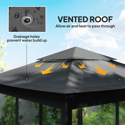 Outsunny 3 x 3(m) Pop Up Gazebo, Double-roof Garden Tent with Netting and Carry Bag, Party Event Shelter, Black 