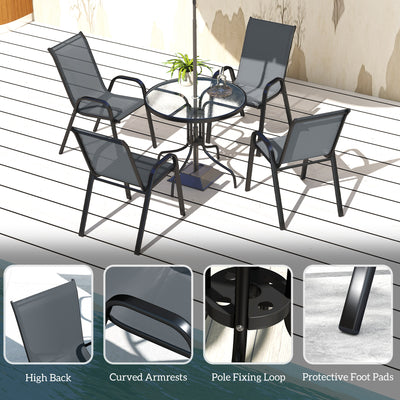 Outsunny Five-Piece Steel Patio Set, with Glass-Top Table - Dark Grey 