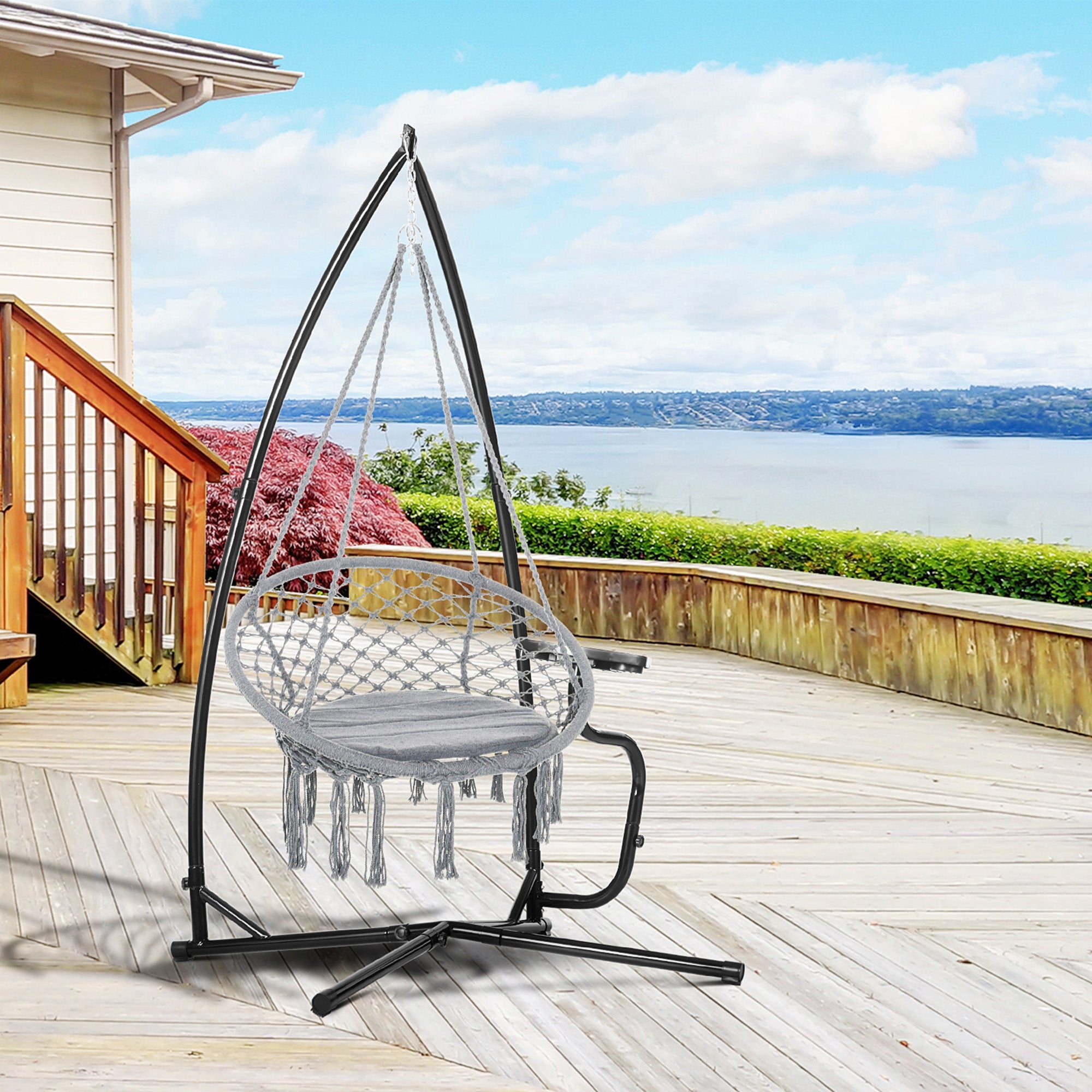 Outsunny Hammock Chair Stand Only Construction Heavy Duty Metal C-Stand for Hanging Hammock Chair Porch Swing Indoor or Outdoor Use 