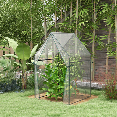 Outsunny Mini Greenhouse, Garden Tomato Growhouse with 2 Zipped Doors, Portable Indoor Outdoor Green House, 90 x 90 x 145cm, Clear 