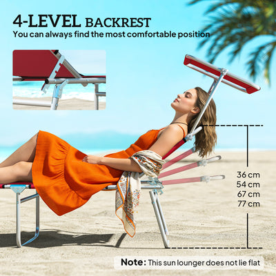 Outsunny Outdoor Foldable Sun Lounger Set of 2, 4 Level Adjustable Backrest Reclining Sun Lounger Chair with Angle 
