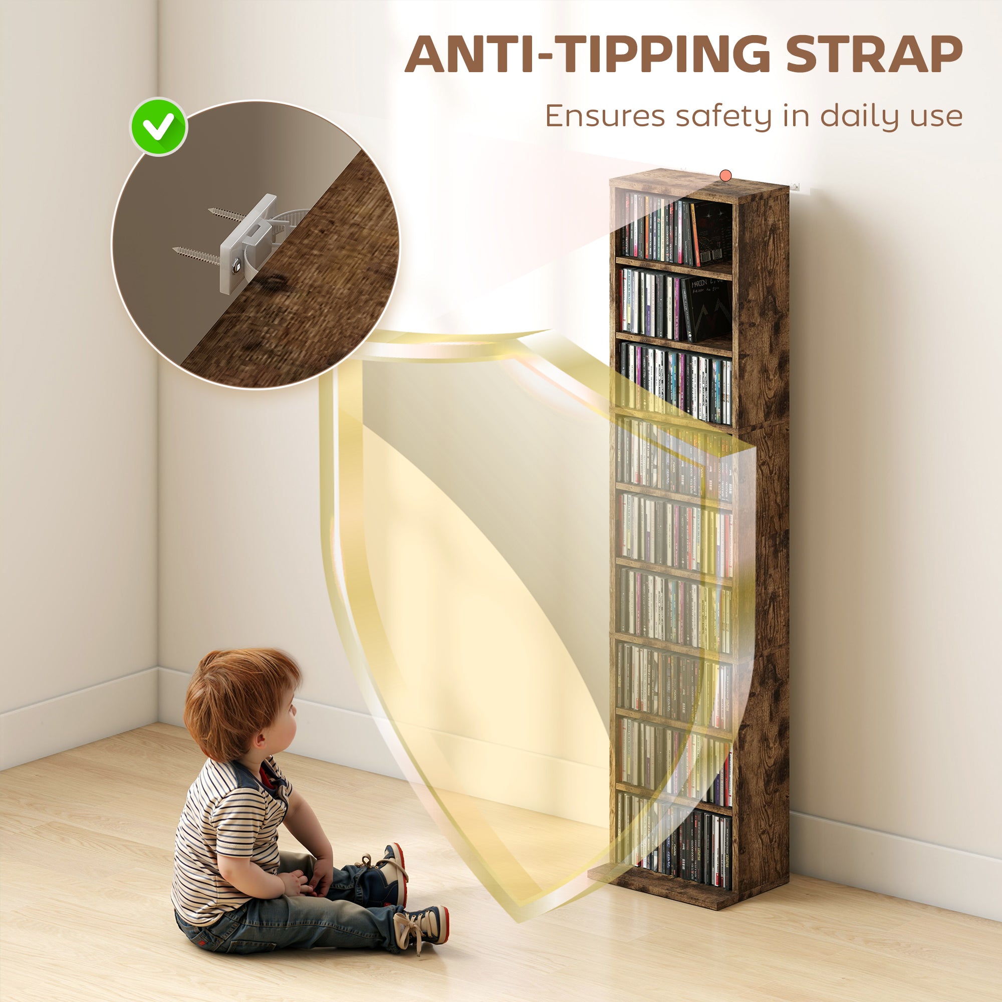 HOMCOM 260 Narrow CD Storage Unit - Rustic Brown 