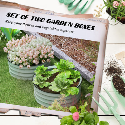 Outsunny Set of 2 Raised Garden Bed, Metal Planter Box with Safety Edging, Easy-to-assemble Stock Tank, Green 