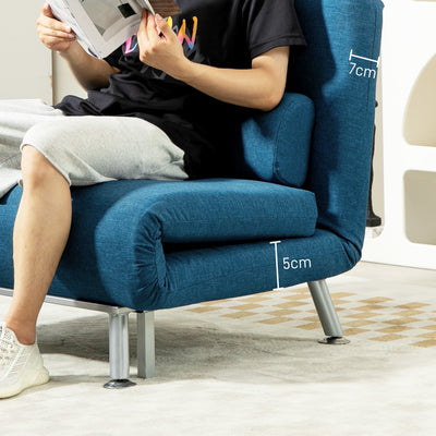 HOMCOM Single Linen-Look Sleeper Chair - Blue 