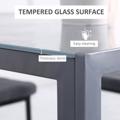 HOMCOM Modern Square Dining Table for 2-4 People, with Glass Top & Metal Legs for Dining Room, Living Room, Grey 