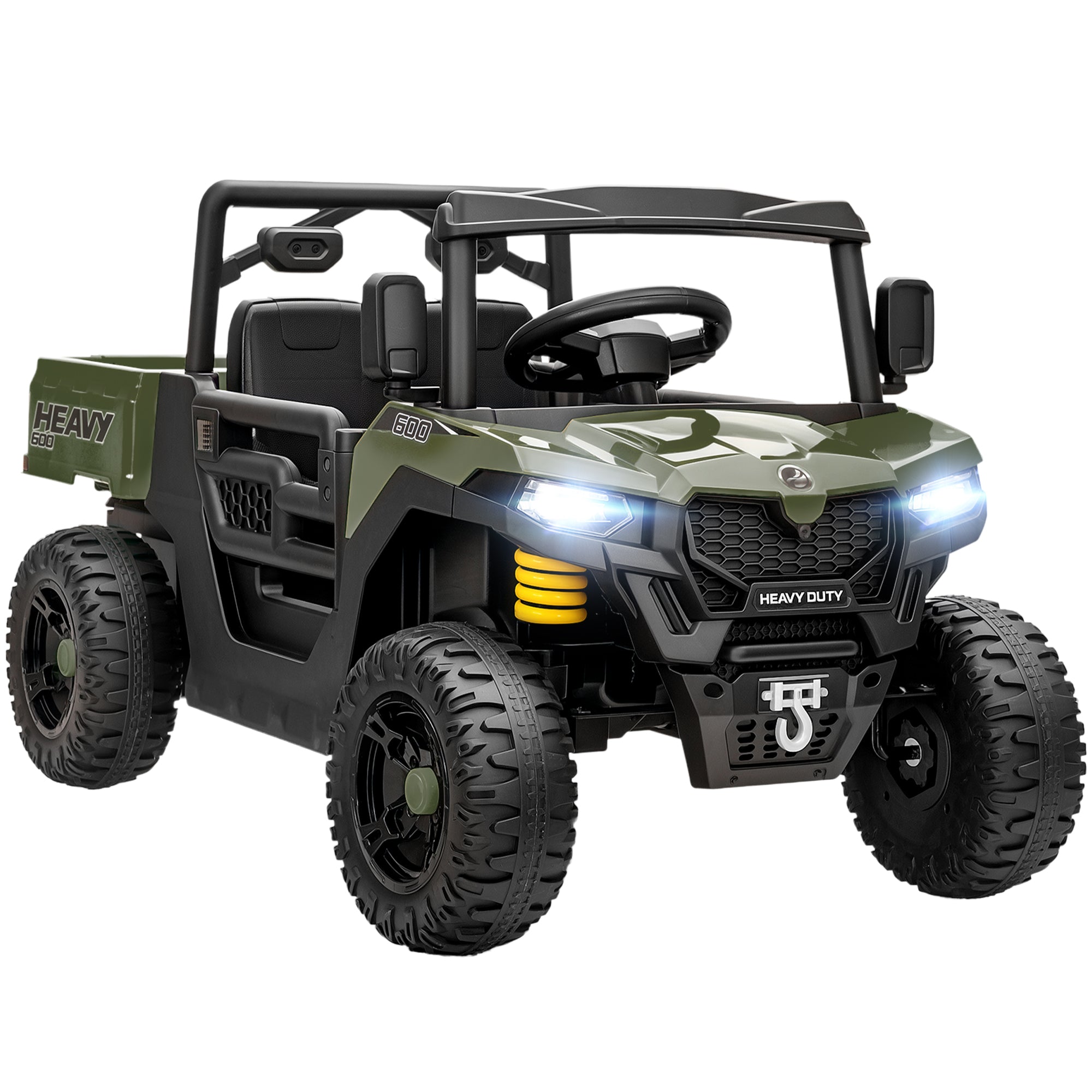 AIYAPLAY Kids Ride on Car, 12V Electric Kids UTV with Electric Dump Bed, 4-Wheel Suspension for 3-8 Years, Green 