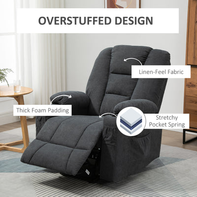 HOMCOM Oversized Riser and Recliner Chairs for the Elderly, Fabric Upholstered Lift Chair for Living Room with Remote Control, Side Pockets, Cup Holder, Charcoal Grey 