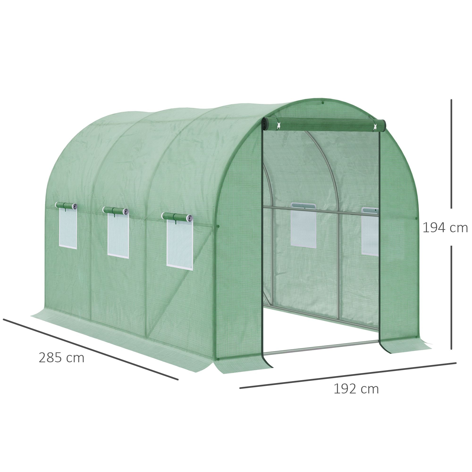 Outsunny Walk-in Polytunnel Greenhouse, Outdoor Garden Tunnel Greenhouse Tent with Zipped Roll-Up Door and 6 Mesh Windows, 3 x 2M 