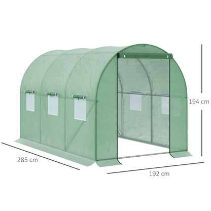 Outsunny Walk-in Polytunnel Greenhouse, Outdoor Garden Tunnel Greenhouse Tent with Zipped Roll-Up Door and 6 Mesh Windows, 3 x 2M 