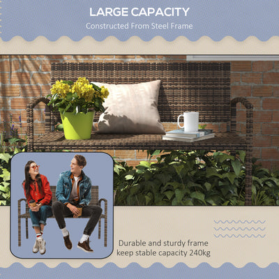 Outsunny All Weather Wicker Garden Loveseat, 2 Seater Poly Rattan Garden Bench, Outdoor Seating Bench Brown 