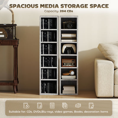 HOMCOM Set of 2 CD Media Display Shelf Unit Tower Rack with Adjustable Shelves, Grey 