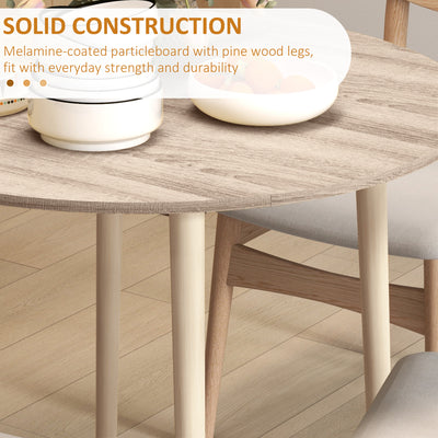 HOMCOM Folding Dining Table for 4, Round Drop Leaf Table, Modern Space Saving Small Kitchen Table with Wood Legs for Dining Room, Natural 
