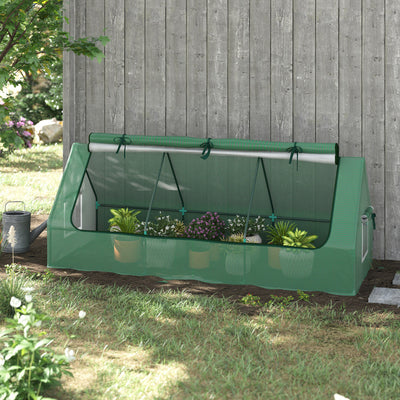 Outsunny Portable Small Polytunnel, Mini Greenhouse with Mesh Windows for Indoor and Outdoor, 240x90x90cm, Green 