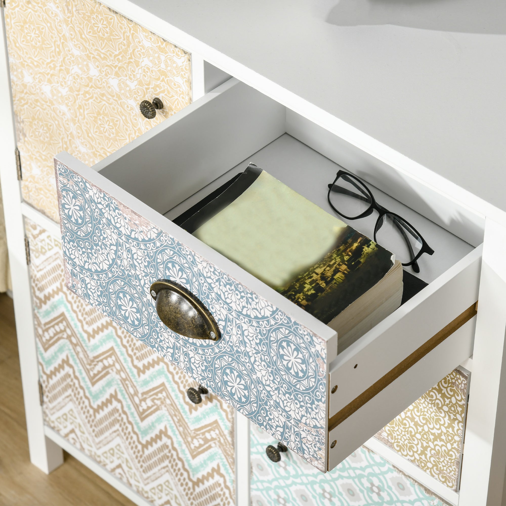 HOMCOM Drawer Table Sideboard Multi-purpose Storage Chest Shabby Chic Entryway Living Room Bedroom Furniture Organizer Unit 