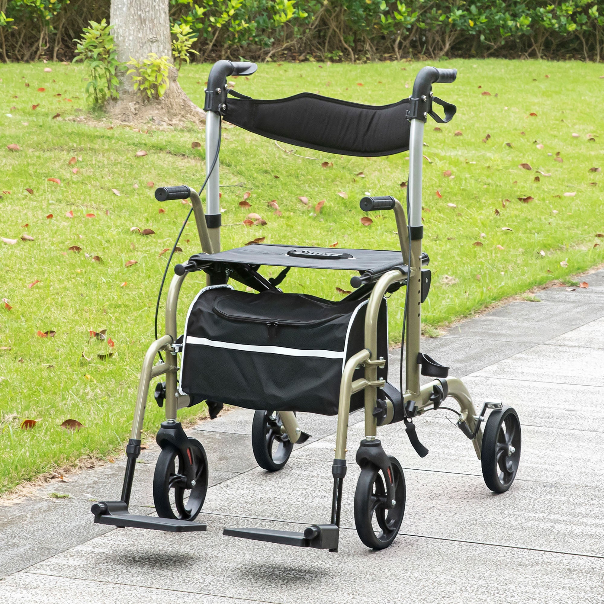 HOMCOM Rollator Walker Wheelchair, with Brakes and Bag - Yellow/Green