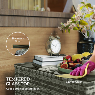 Outsunny 62 x 62cm Glass-Top Rattan Side Table - Light Grey 