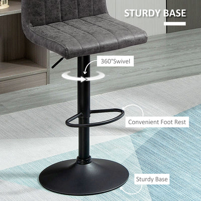 HOMCOM Adjustable Barstools Set of 2, Swivel Counter Bar Chairs, Bar Stools with Footrest, PU Leather, Gas Lift, Grey 