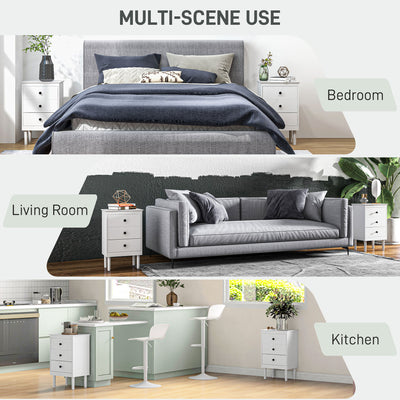 HOMCOM Set of Two Three-Drawer Modern Bedside Tables - White 