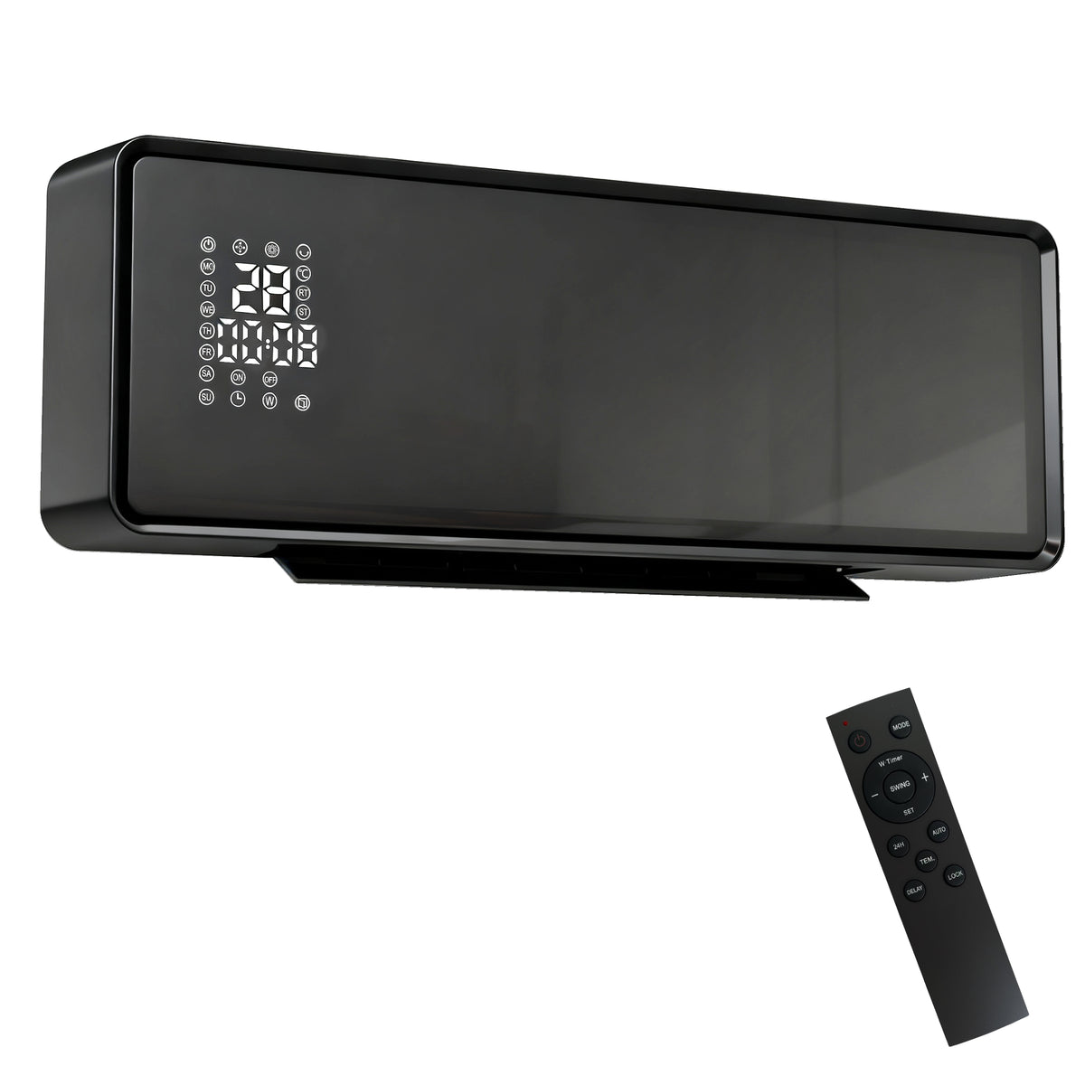HOMCOM 2000W Glass-Panel PTC Fan Heater, Wall Mounted, 30° Oscillation, 54L x 18.7W x 12.3H cm - Black