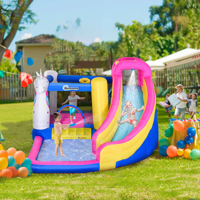 Outsunny 5 in 1 Bouncy Castle, with Blower, for Ages 3-8 Years - Multicoloured 