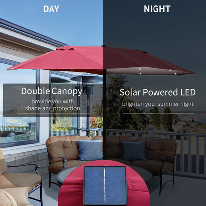 Outsunny 4.4m Double-Sided Sun Umbrella Patio Parasol LED Solar Lights Red 