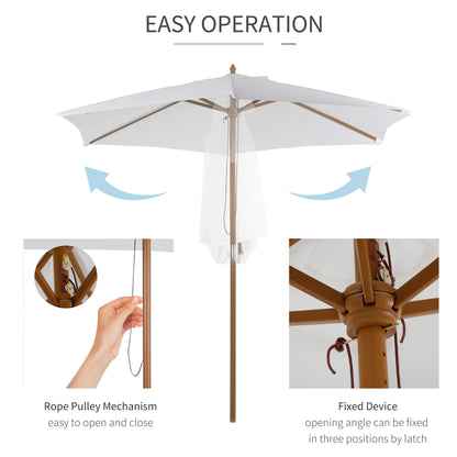Outsunny 2.5m Patio Umbrella, Wood Garden Parasol, Sun Shade with 6 Ribs and Top Vent for Outdoor, White 