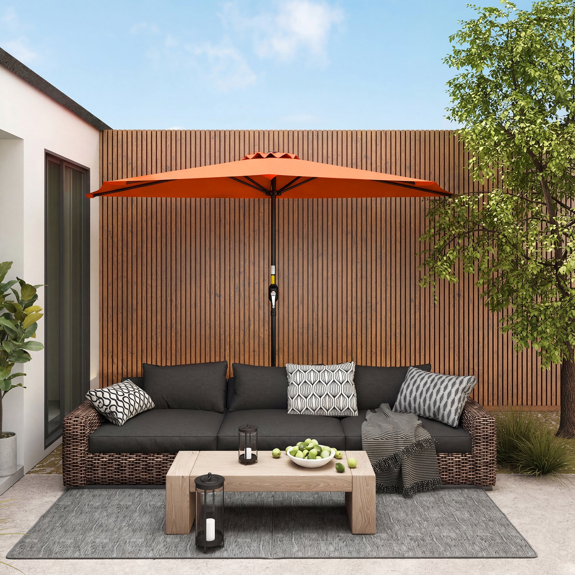 Outsunny Half Round Parasol Umbrella - Orange 