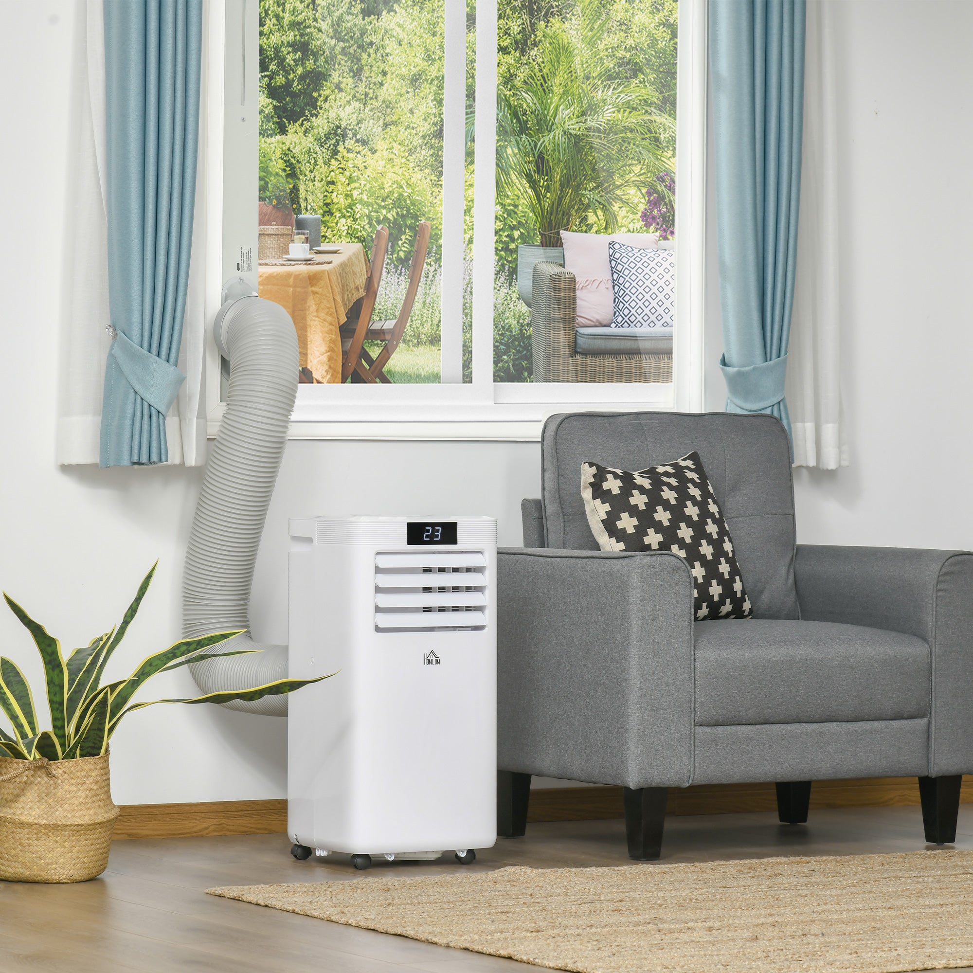 HOMCOM 7000 BTU Air Conditioning Unit, 3-in-1 Portable Air Conditioner, Dehumidifier, Cooling Fan with Remote Control, Digital Display, 2 Speeds, 24H Timer, Window Venting Kit, 15m\'c2\'b2